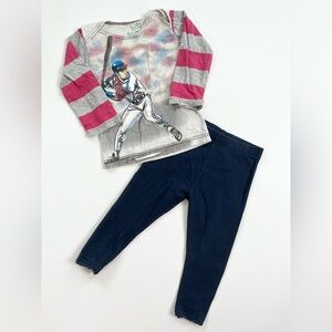 Pink and Gray Striped Tee with NEXT Navy Leggings